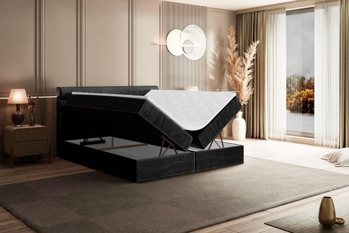 BOXBETT mit Matratze H4 und Lattenrost - CELESTIA - 180x200 cm - H4 - Schwarz - Schwarz, Holzwerkstoff (180/200cm) - ALTDECOR