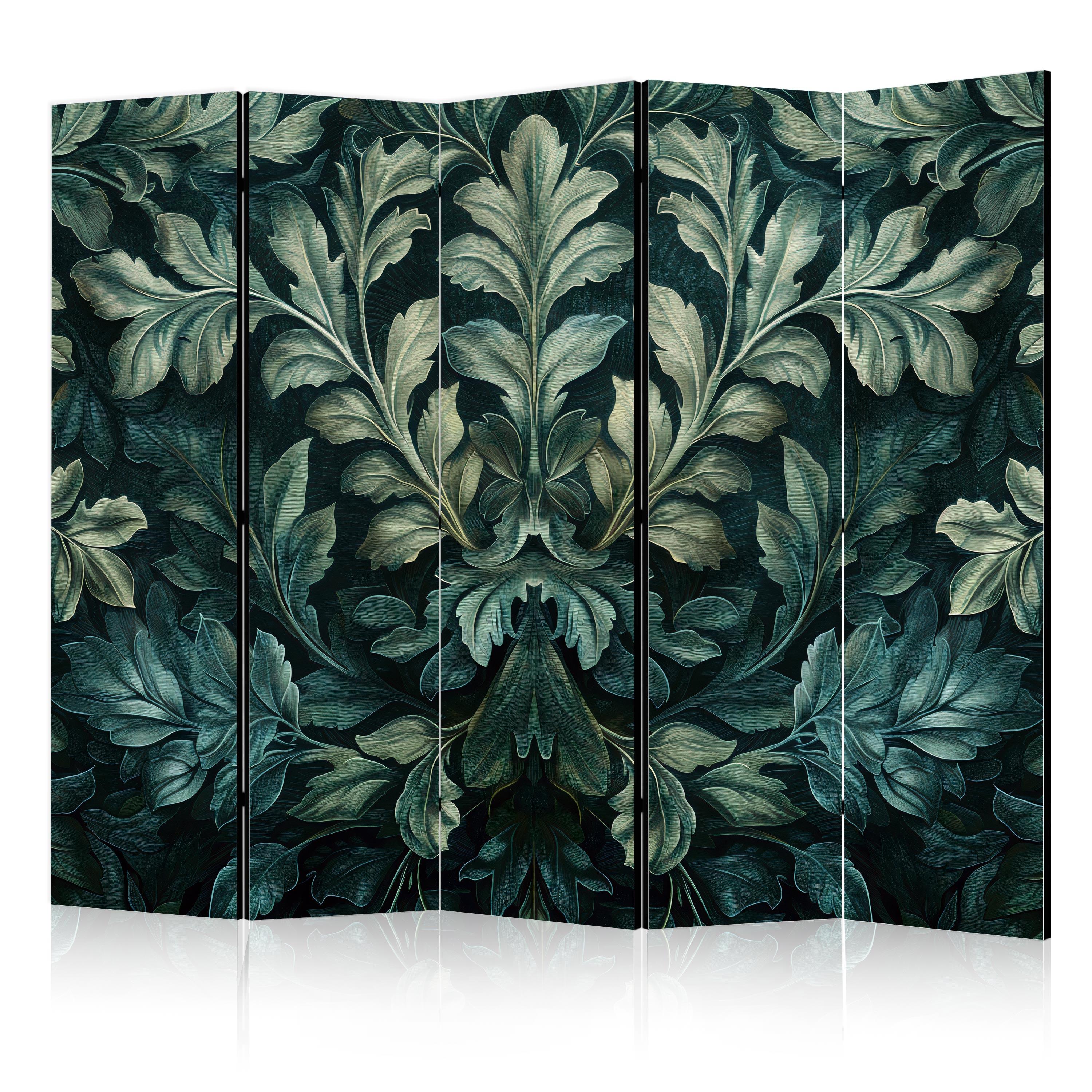 PARAVENT 5-tlg 225x172 cm Grüne Blätter - Grün, Holz/Textil (225/172/3cm) - Muralo