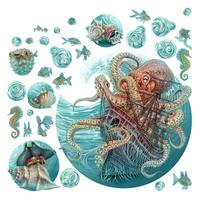 WANDAUFKLEBER 60x70cm - Die Welt des Oktopus - Multicolor, Kunststoff (60/70/0.1cm) - Wallfluent