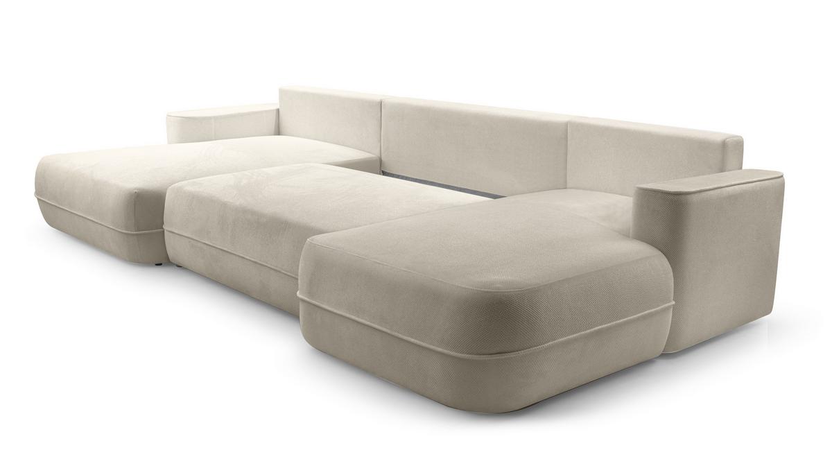 WOHNLANDSCHAFT Peoni Beige 364/168/87 cm mit Schlaffunktion - Beige/Schwarz, Kunststoff/Textil (364/87/168cm) - AX Living