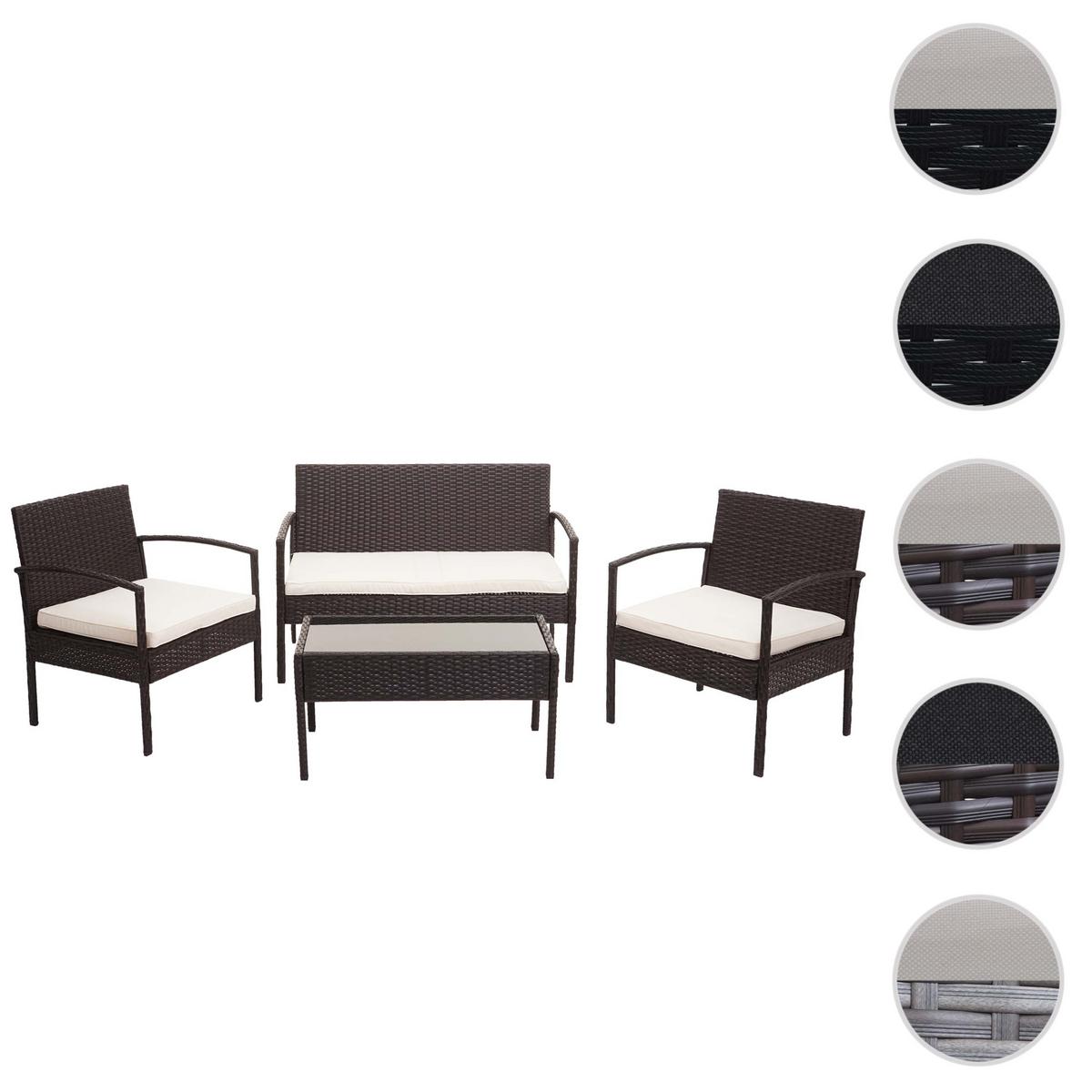 POLY-RATTAN GARNITUR Braun, Cremeweiß - Braun/Weiß, Kunststoff - MCW