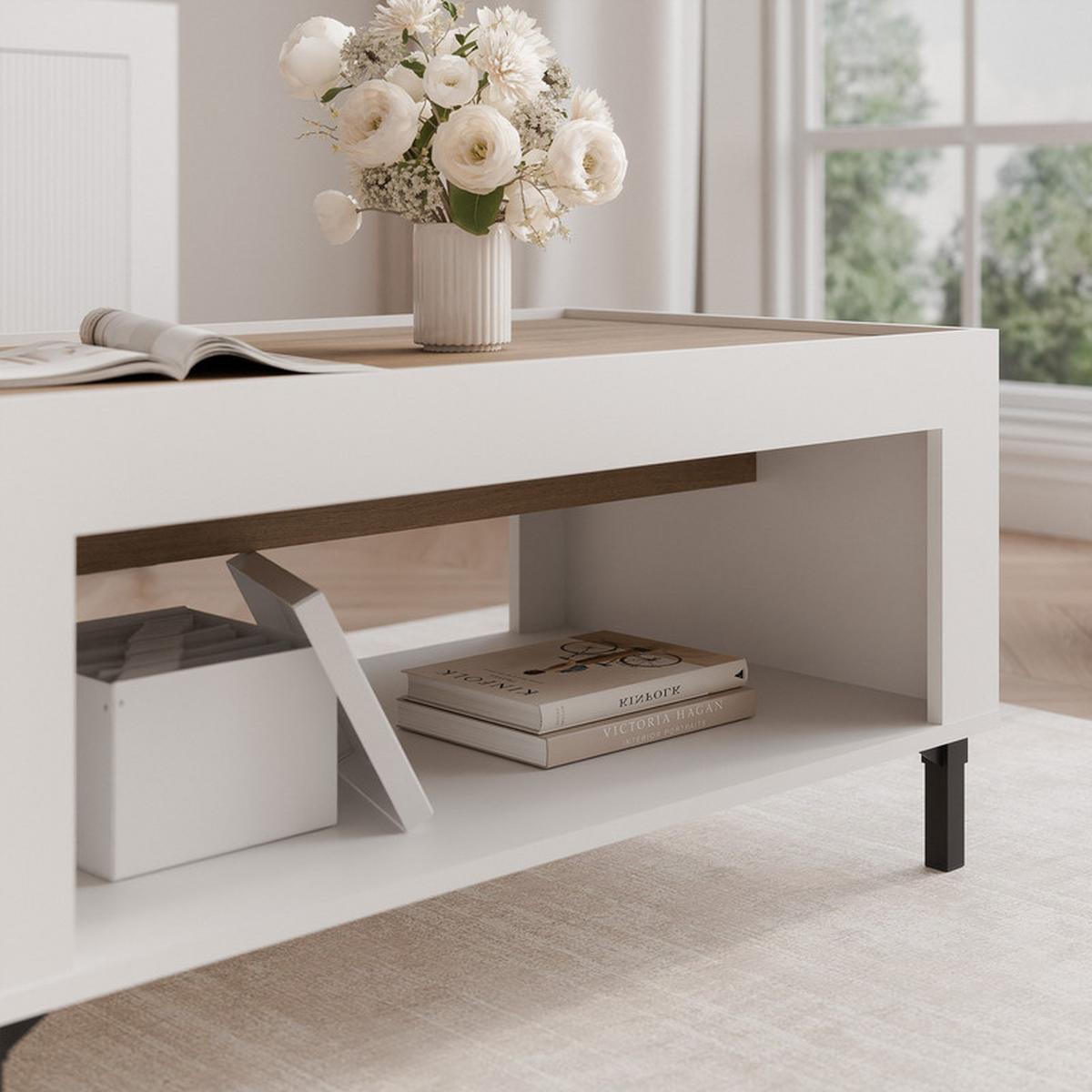 COUCHTISCH AVENA 97/56/47 cm Rechteckig, Weiß/Eiche - Schwarz/Weiß, Holzwerkstoff/Kunststoff (56/97/47cm) - Idohome