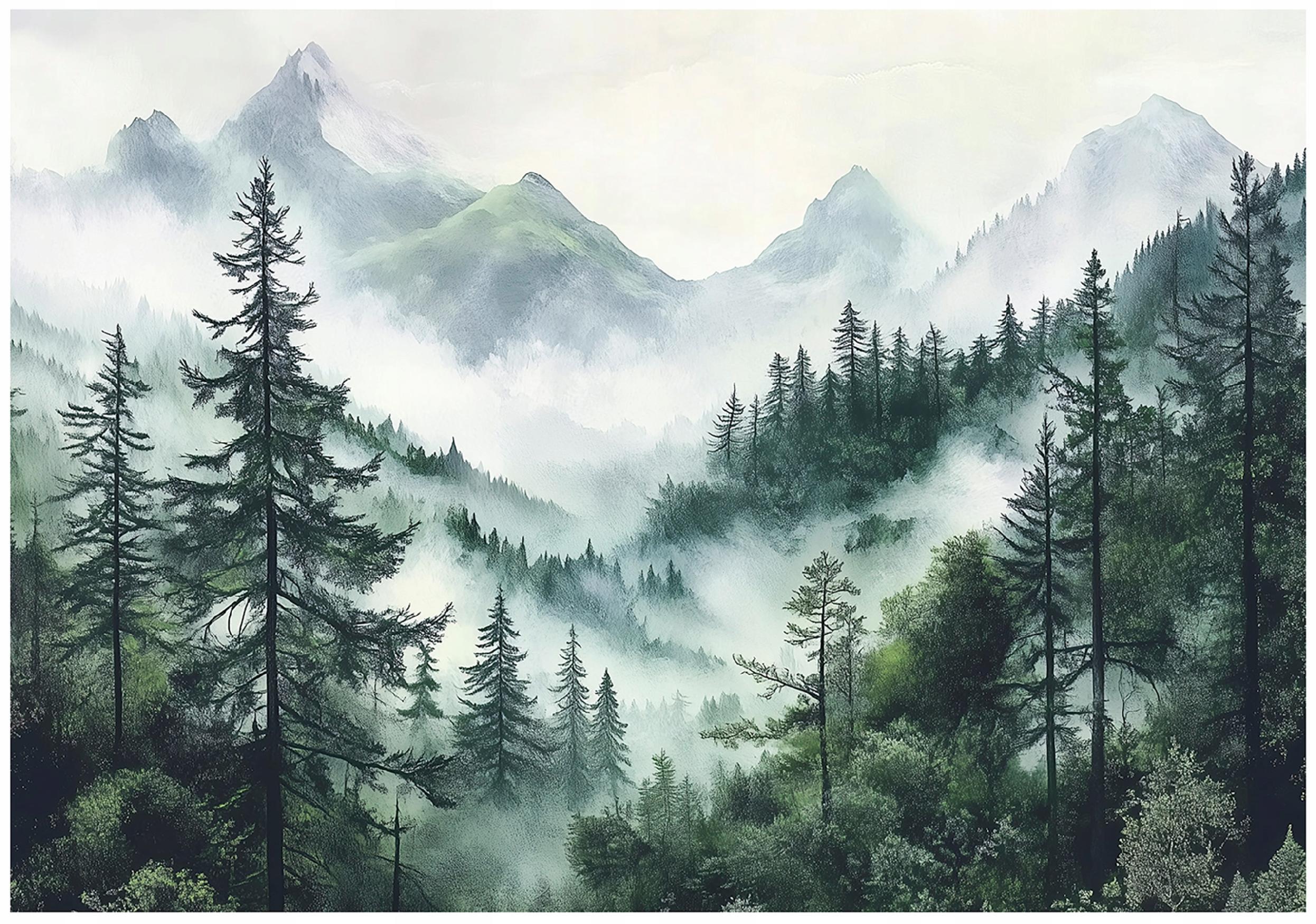 FOTOTAPETE Wald im Nebel Wohnzimmer Vlies Tapete 200x140 - Multicolor, Papier (200/140cm) - Wallarena