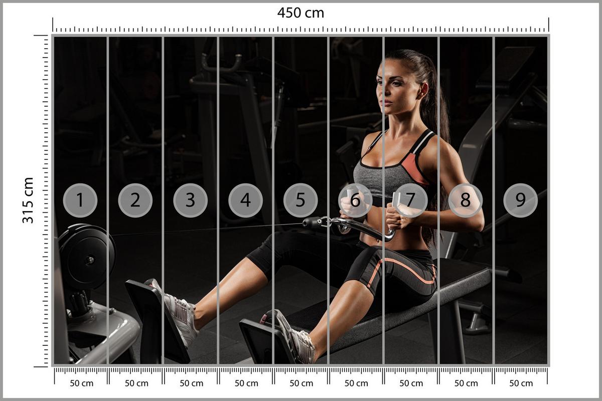 FOTOTAPETE Fitnessfrau Training Gym Modern Sport 450x315 - Beige/Schwarz, Papier (450/315cm) - Muralo