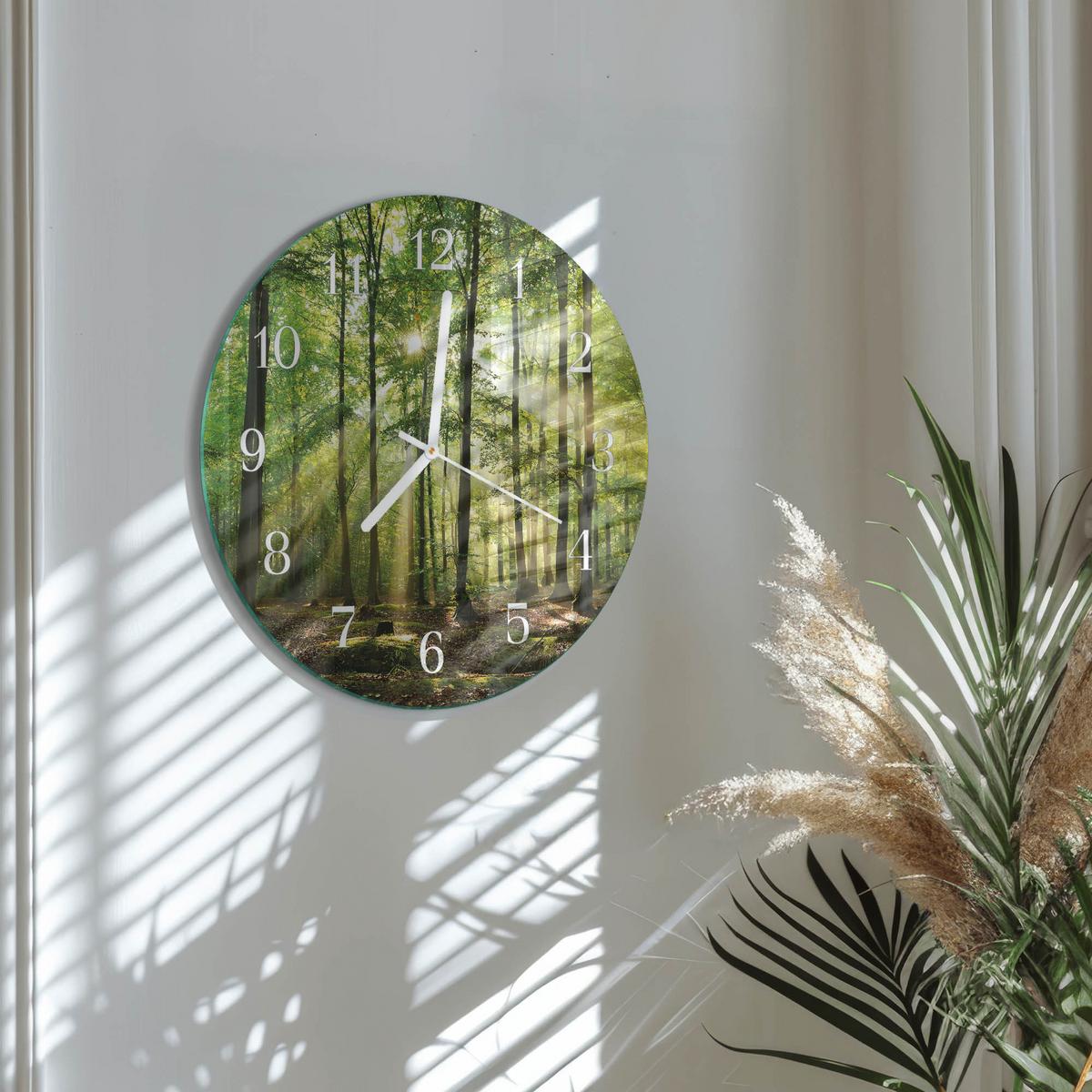 WANDUHR aus Glas Ø30 cm - Waldnatur - Grün, Glas (30/30/0.4cm) - TULUP