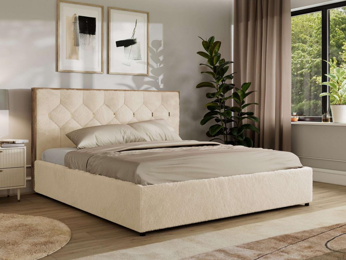 POLSTERBETT LARINO CLASSIC 180/200 - Creme Plüsch - Multipocket-Matratze - Creme, Textil (180/200cm) - MKS