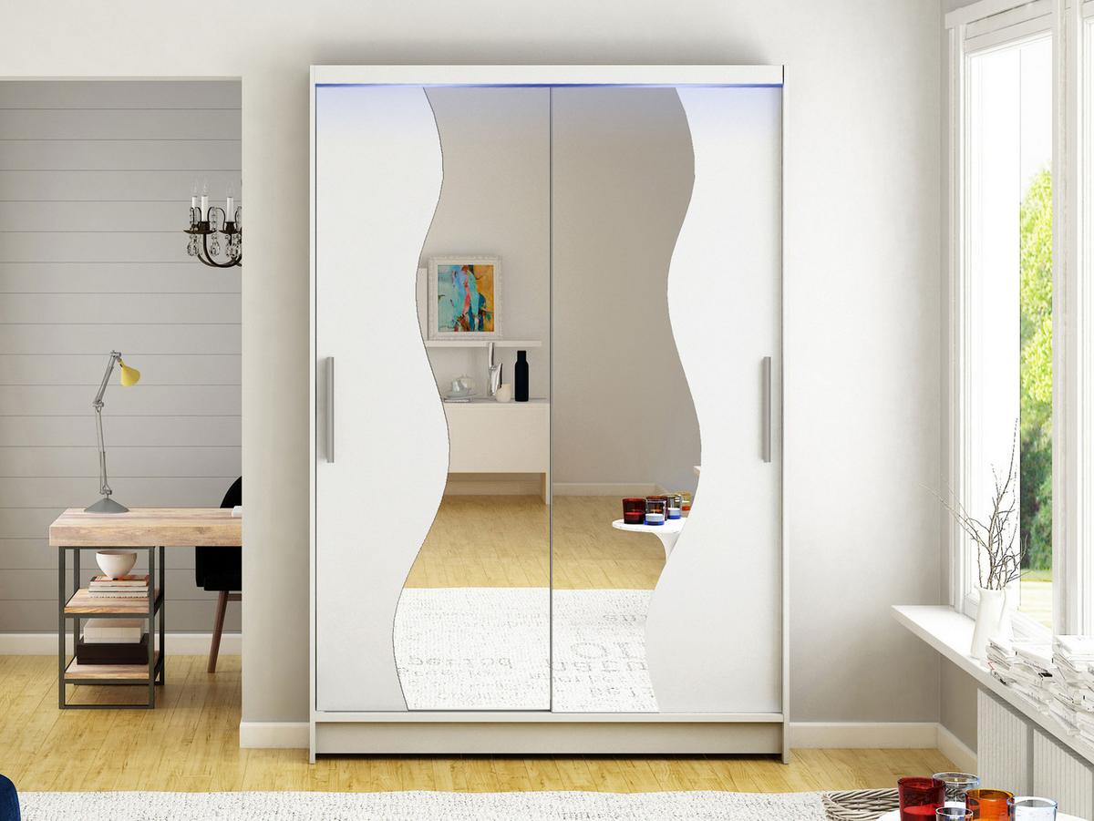 KLEIDERSCHRANK Miami S, mit RGB LED Beleuchtung - Silberfarben/Weiß, Holzwerkstoff/Kunststoff (120/200/58cm) - MIRJAN24