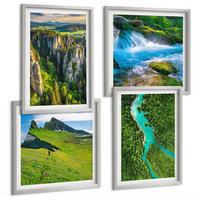 BILDER SET 4er Set - 50x50 cm & 40x60 cm Silberner Rahmen - Grüne Berge, Flussfelsen - Silberfarben, Kunststoff (50/50cm) - TULUP