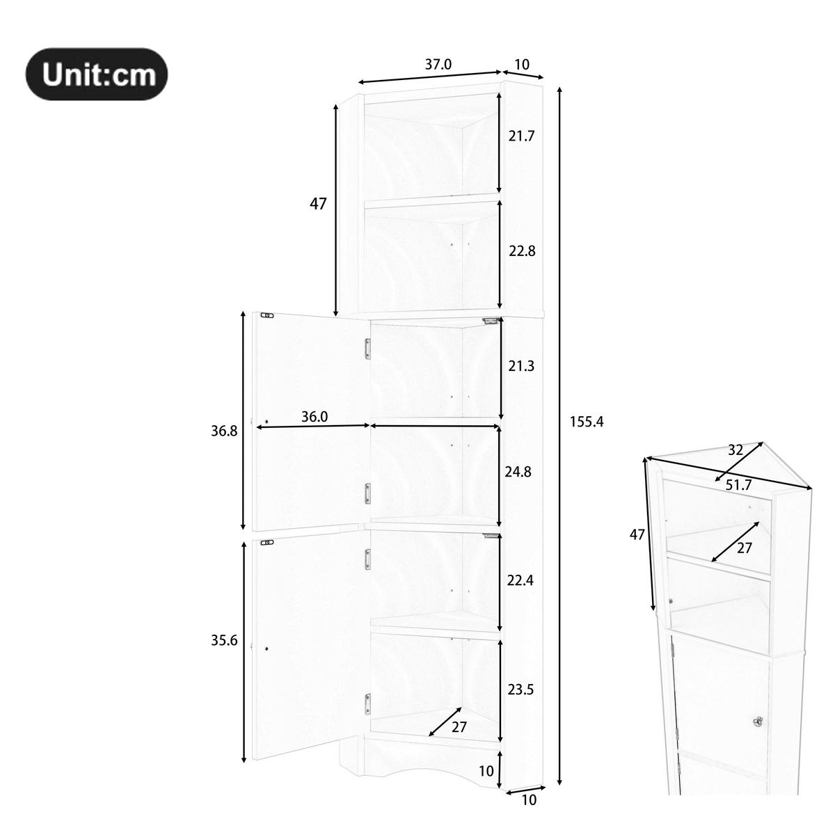 BADEZIMMER ECKSCHRANK Weiß 155cm mit 2 Türen & Offenen Ablagen - Weiß, Holzwerkstoff (51.7/155.4/32cm) - Urban Meuble