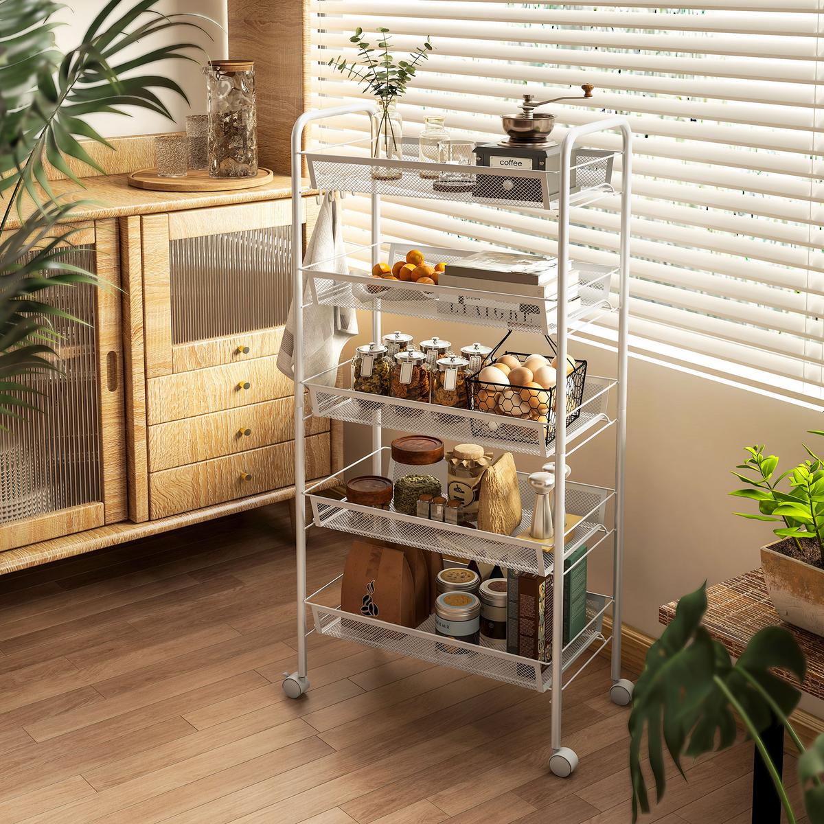 SERVIERWAGEN Stahl Weiß - Weiß, Metall (26.5/106/45cm) - HOMCOM