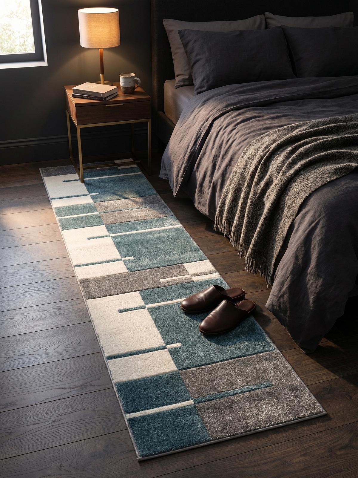 KURZFLORTEPPICH LATEMAR, kariert, Blau, 80 x 300 cm - Blau, Textil (300/80cm) - KADIMA DESIGN