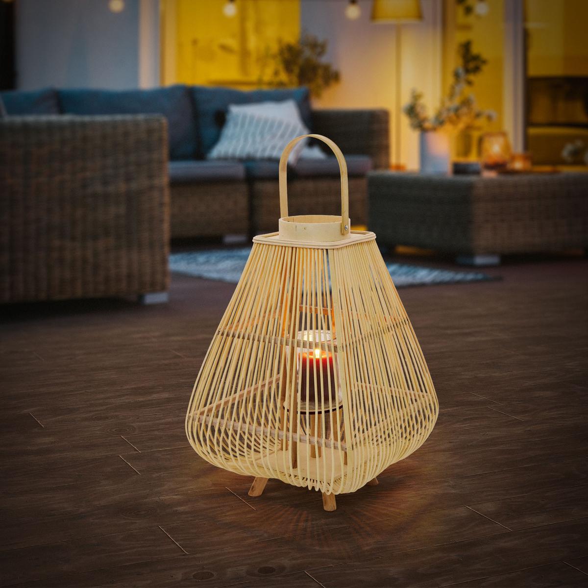 BAMBUS LATERNE H: 63,5 cm Holzfarbe Boho Stil - Naturfarben, Holz (33/63.5/33cm)