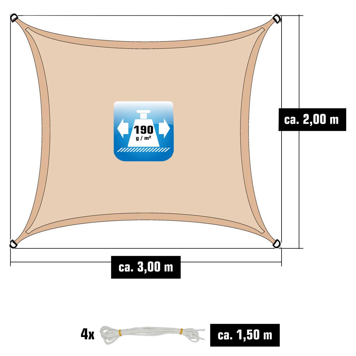 SONNENSEGEL Wasserdicht 300/200 cm Beige - Beige, Kunststoff (200/300cm) - Amanka