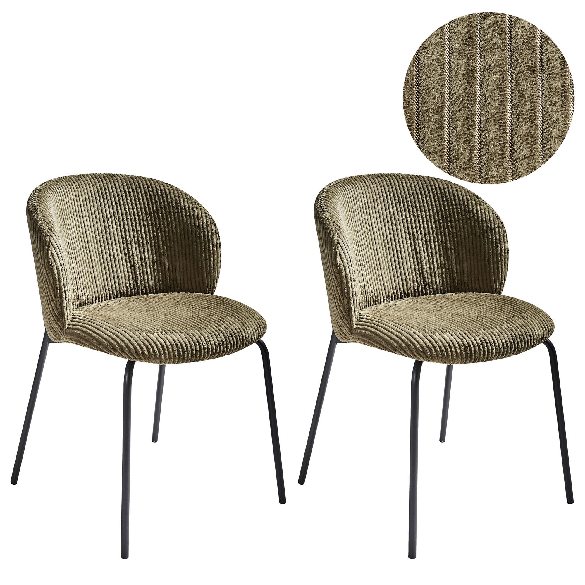 ESSZIMMERSTUHL 2er-Set Cord Olivgrün Miles - Schwarz/Grün, Textil (53/83/55cm) - Beliani