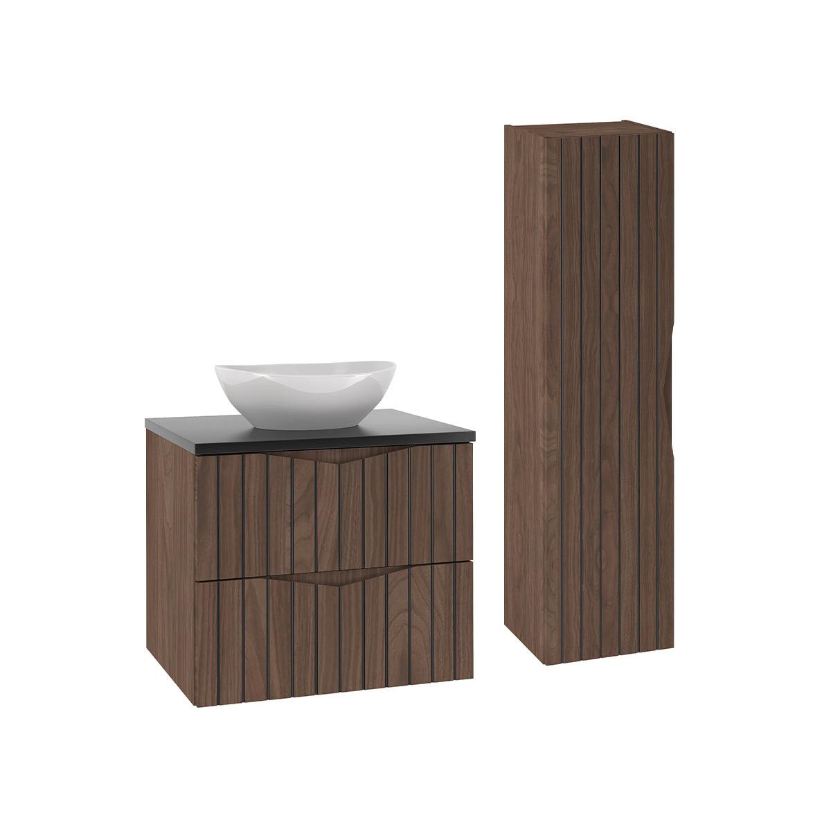 BADMÖBEL 60.6cm Siena 2er-Set Holz und Schwarz - Schwarz, Holzwerkstoff (60.6/52.2/46.5cm) - Petits-meubles