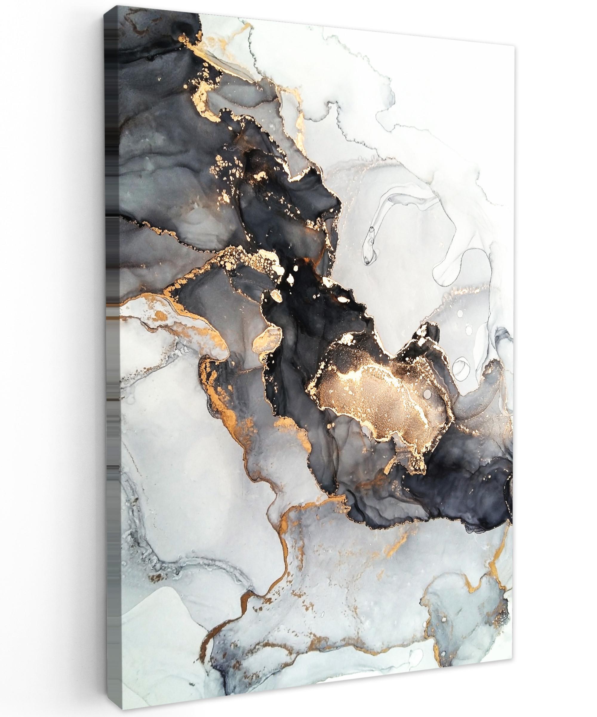 LEINWANDBILD Marmor - Schwarz - Weiß - Gold - Luxus - Abstrakt Deko XXL 80x120 cm - Goldfarben, Textil (80/120cm) - MuchoWow
