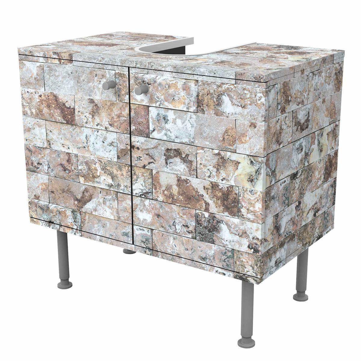 WASCHBECKENUNTERSCHRANK Naturmarmor Steinwand 60/55/35 cm - Beige, Holzwerkstoff (60/55/35cm) - Bilderwelten
