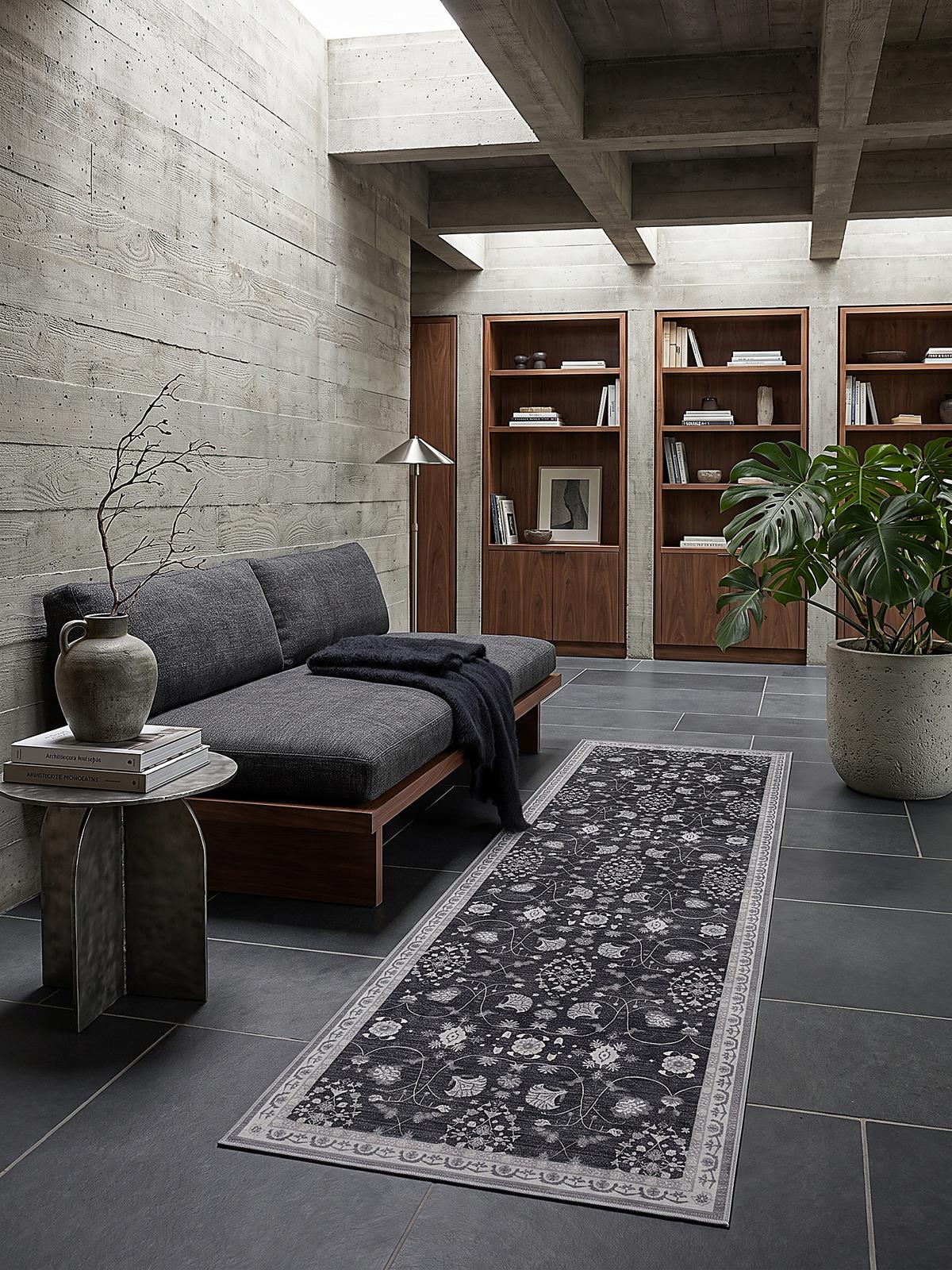 LÄUFER waschbar, mit floralen Ornamenten, VERNANTE in Schwarz-Creme-Grau, 80 x 150 cm - Schwarz, Textil (80/150cm) - KADIMA DESIGN