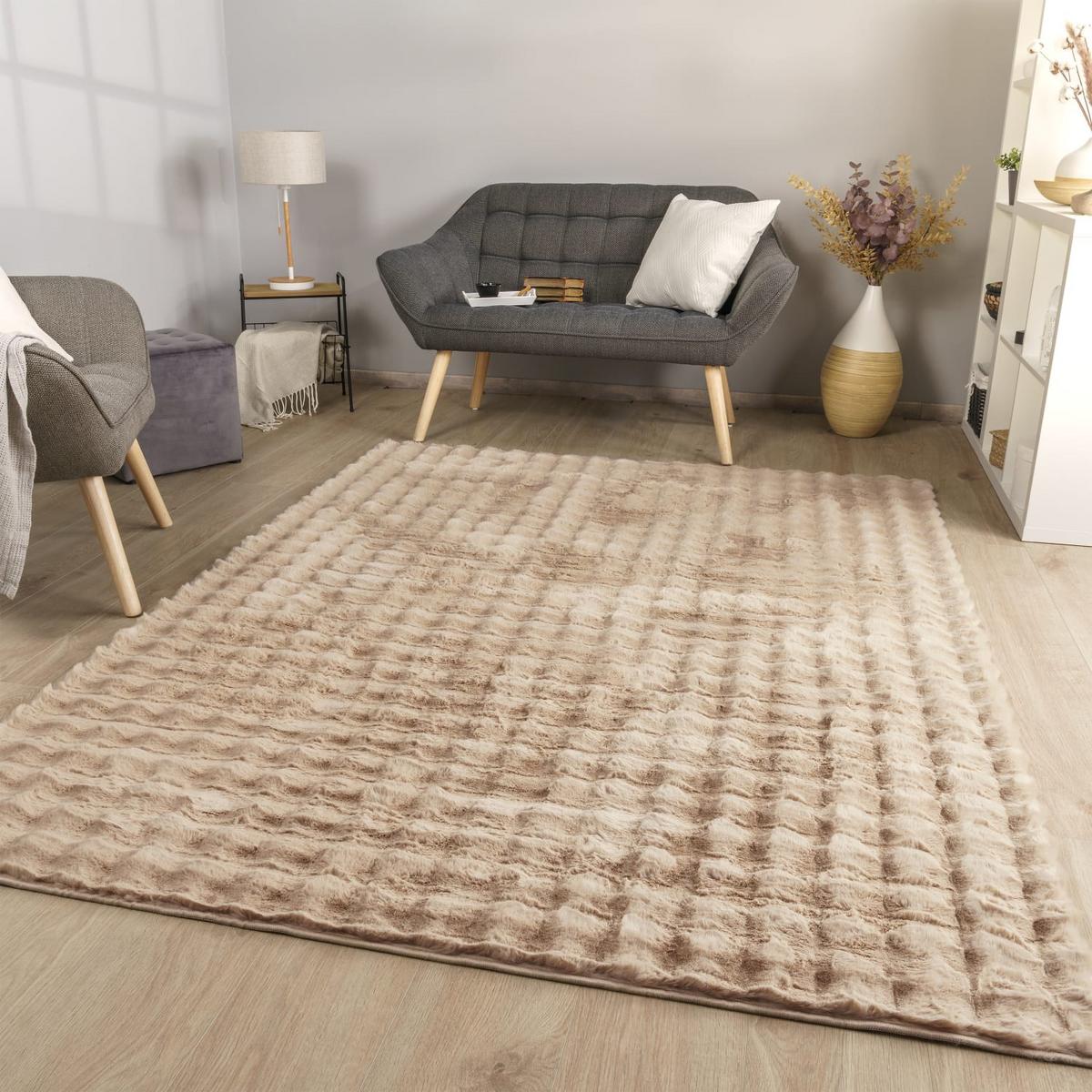 HOCHFLORTEPPICH Rauten Beige 120 x 160 cm - Beige, Kunststoff (120/160cm) - TT Home