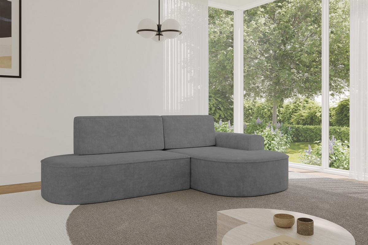 ECKSOFA mit Schlaffunktion und Bettkasten Ottomane Rechts MARI-L1-S - 283x167x73 cm Grau Velours - Anthrazit/Schwarz, Holzwerkstoff/Kunststoff (167/283cm) - ALTDECOR