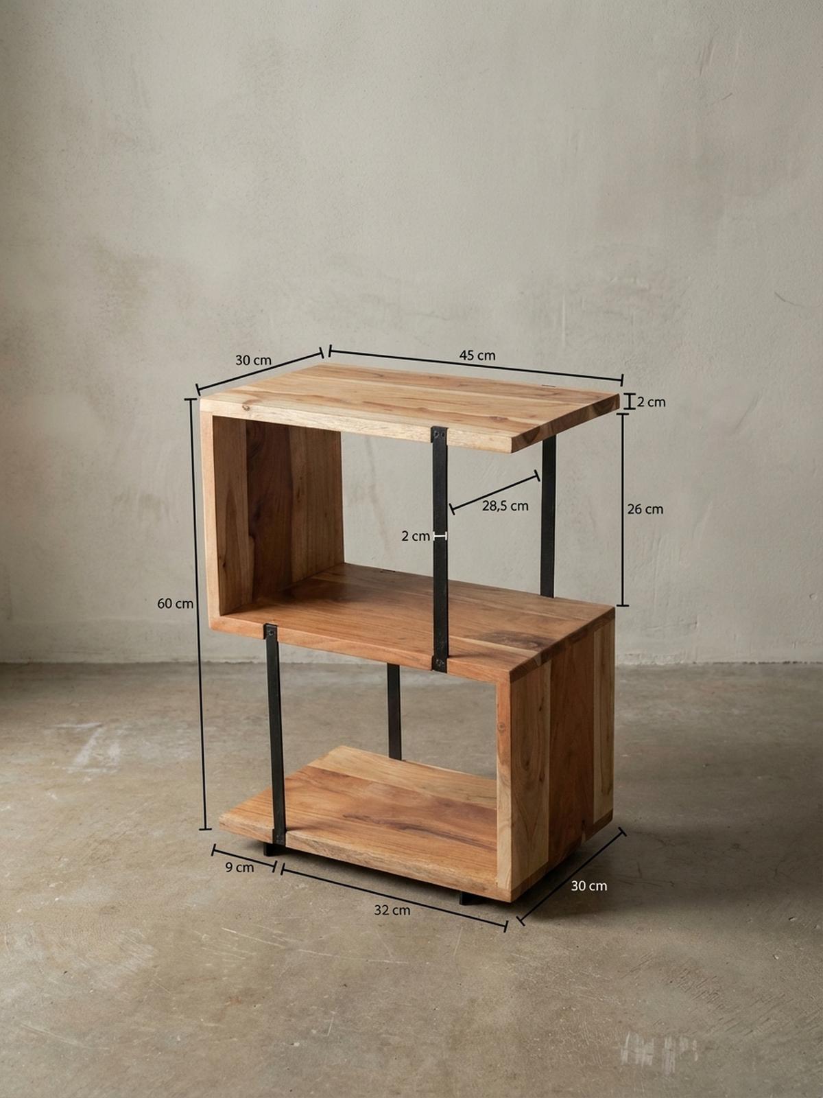 BEISTELLTISCH – Massivholz Edelstahl S-Form modern - Beige/Schwarz, Holz (30/45/60cm) - KADIMA DESIGN