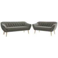 SITZGARNITUR PIRS 3+2 - Grau Strukture - Holzbeine - Platinfarben/Buchefarben, Holzwerkstoff/Textil (180/75/74cm) - MKS