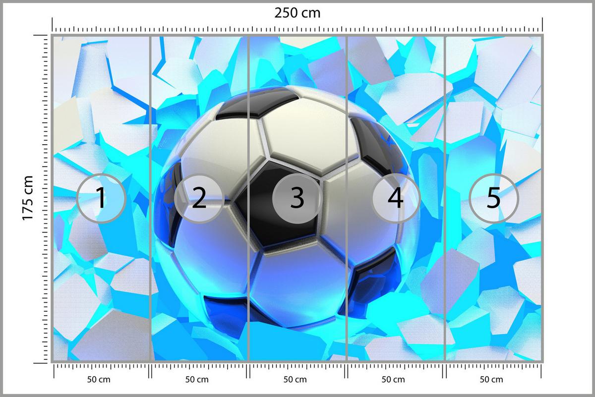 FOTOTAPETE Fußball Abstraktion 3D Effekt 250x175 - Schwarz/Weiß, Papier (250/175cm) - Muralo