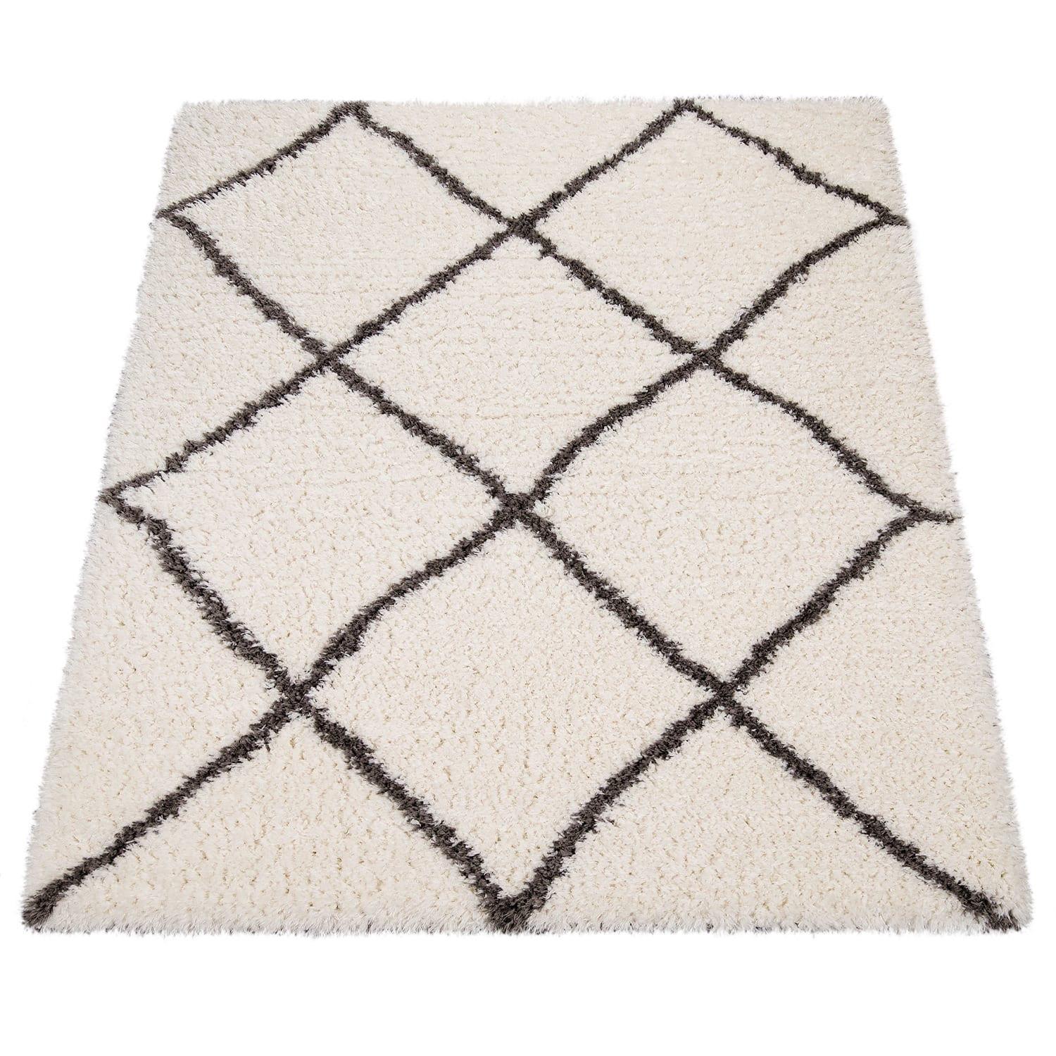 HOCHFLORTEPPICH, mit Rautenmuster, aus Polyester, Florhöhe 50 mm, Creme, 60 x 90 cm - Beige, Textil (60/90cm) - KADIMA DESIGN