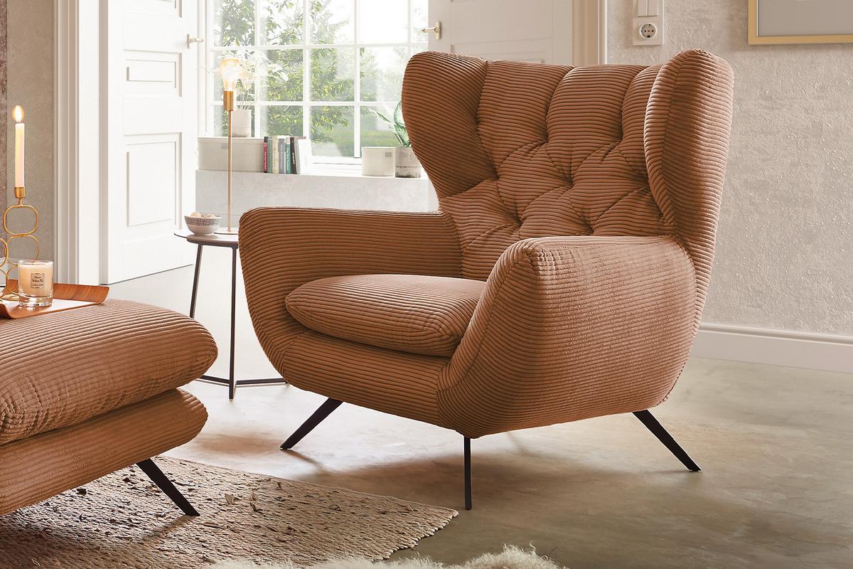 SESSEL CHARME Braun Cord - Schwarz/Braun, Textil/Metall (100/106/95cm) - KAWOLA