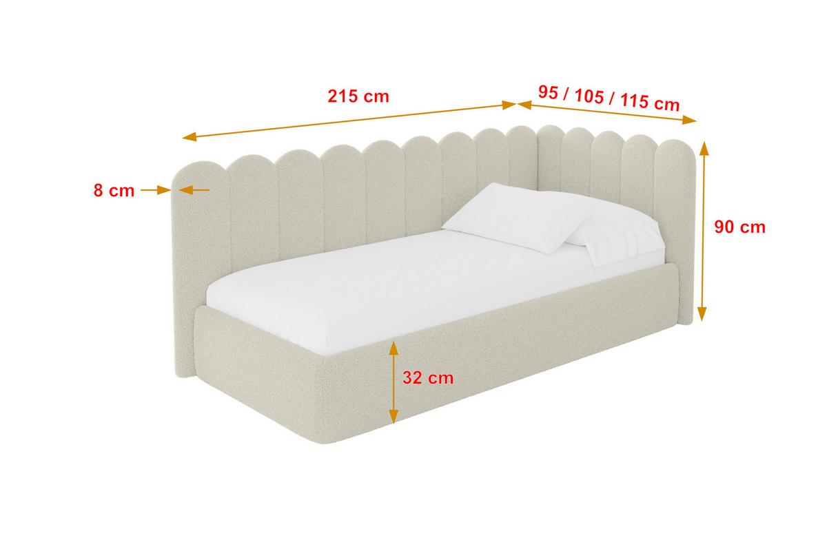 EINZELLBETT Jugendbett mit Bettkasten und Matratze H3/H4, Links - ARTY 100x200 Beige - Champagner, Holzwerkstoff/Textil (100/200cm) - ALTDECOR