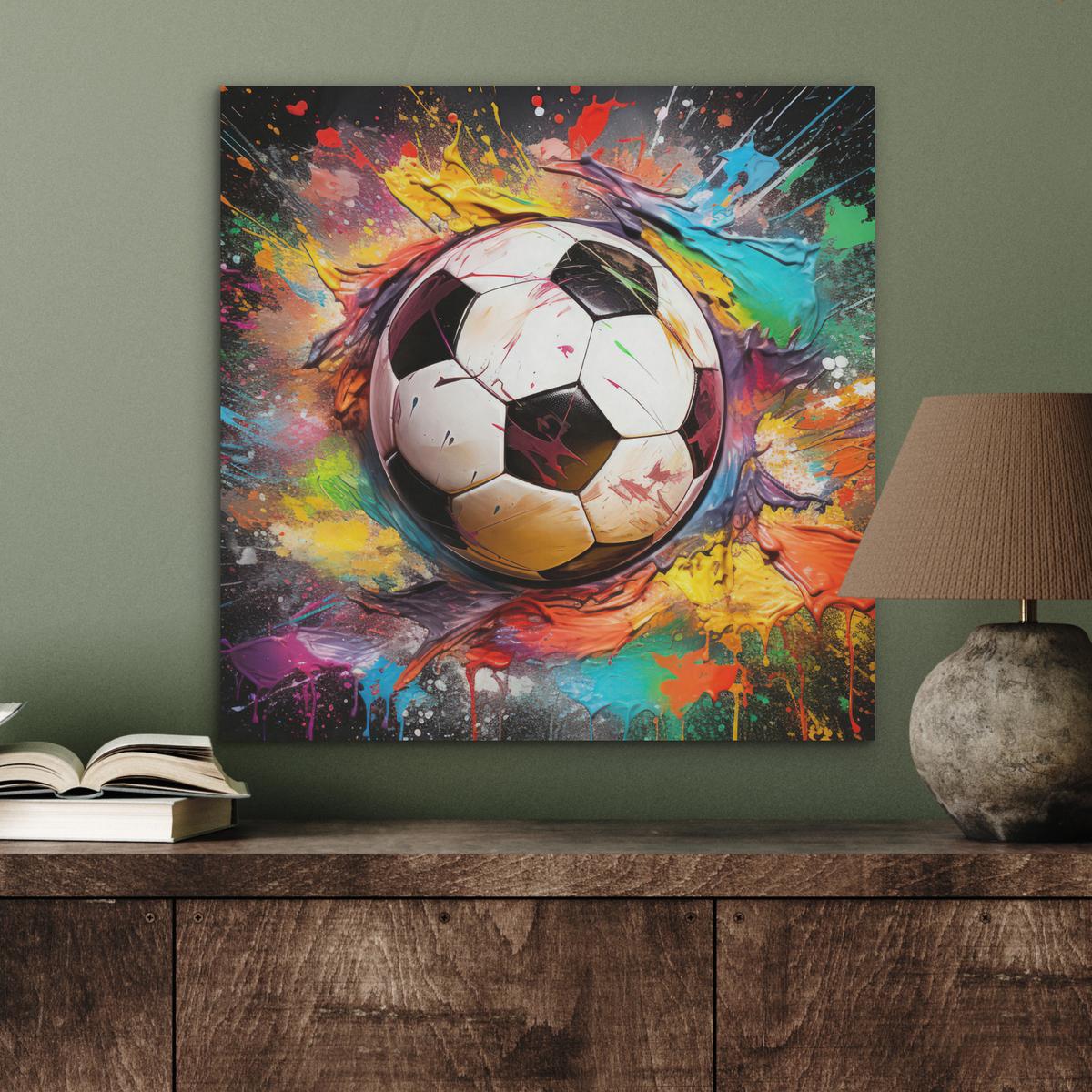 AKUSTIKBILD Fußball - Farbe - Farben - Schwarz - Weiß Wandbilder 60x60 cm - Weiß, Kunststoff (60/60/0.9cm) - MuchoWow