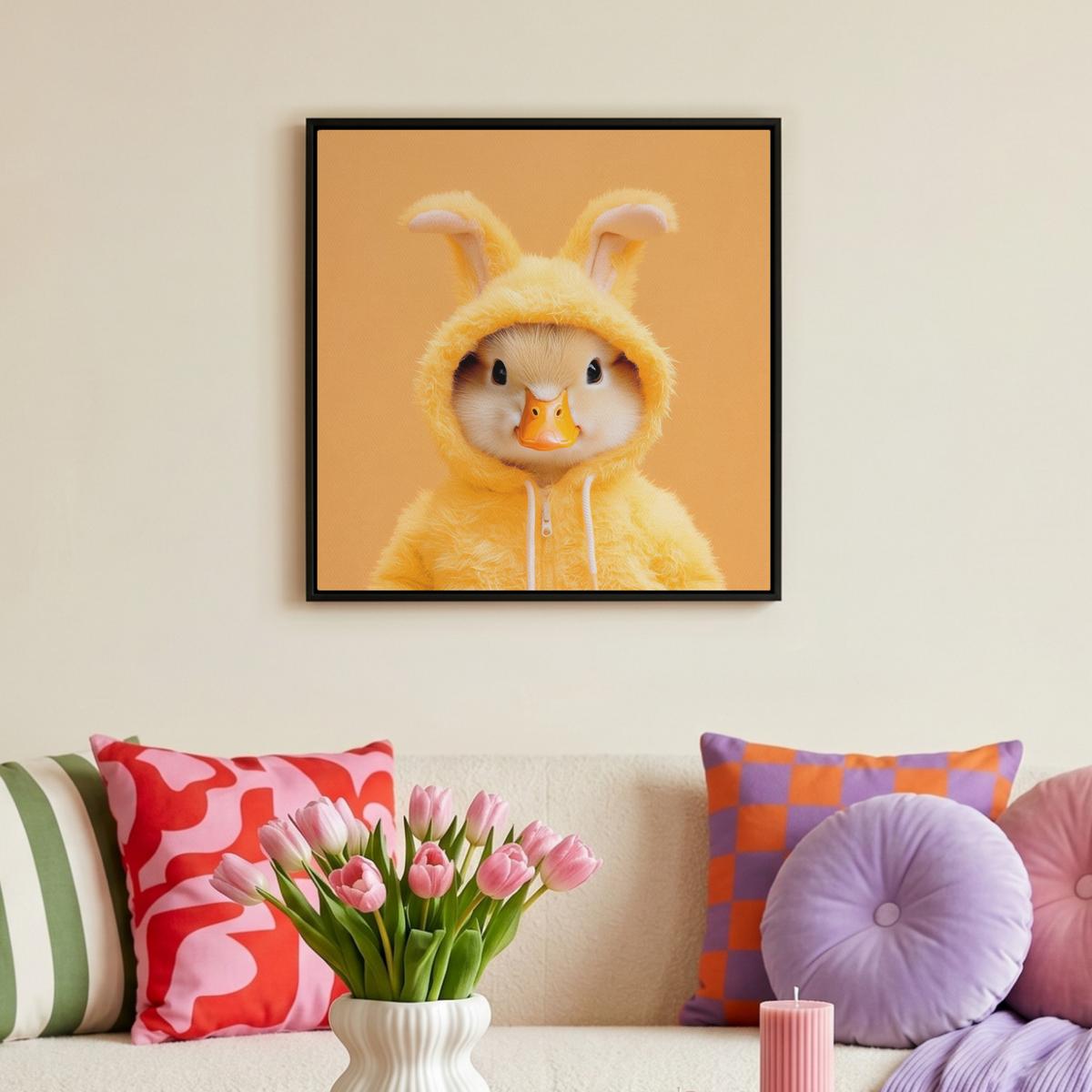 LEINWAND Bilder mit Rahmen - Osterhase - Kostüm - Ente - 50x50 - Gelb, Textil (50/50cm) - MuchoWow