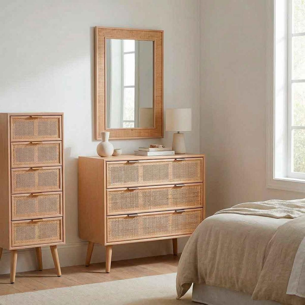 KOMMODE aus MDF und Rattan und Gitter, braun, 75x35x78cm - Braun, Holzwerkstoff (75/78/35cm) - Wanderlust