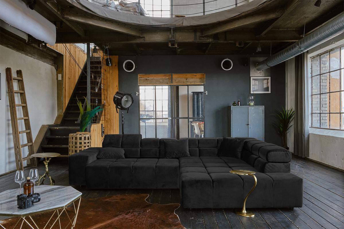 ECKSOFA MIT MOTORISCHEM SITZVORZUG NEVADA Schwarz Velvet Relaxfunktion - Schwarz, Textil (319/215cm) - KAWOLA
