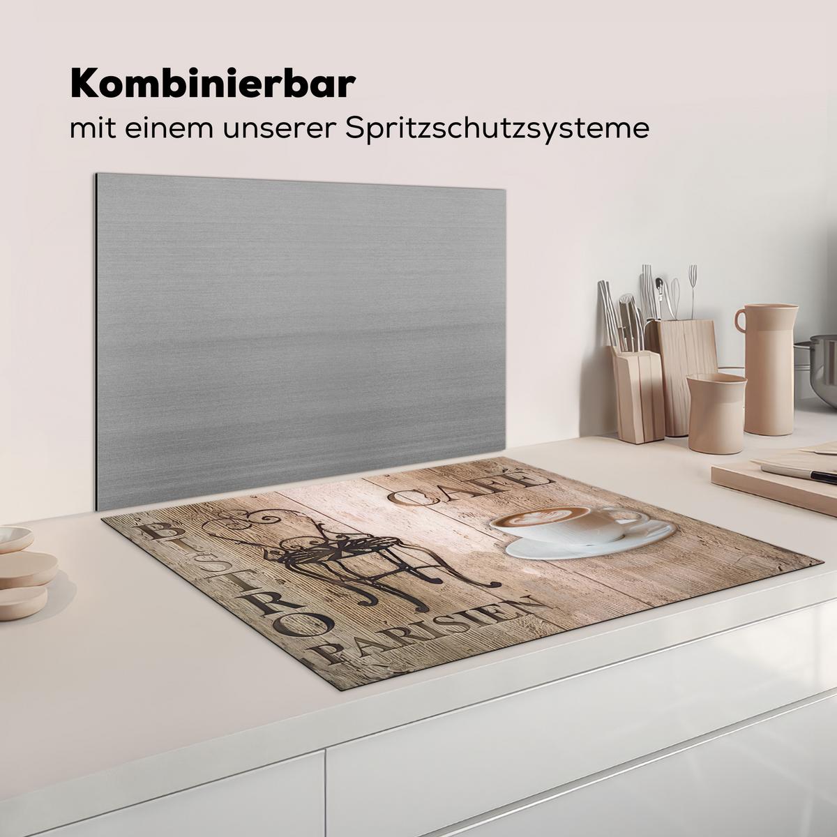 HERDABDECKPLATTE Bistro Parisien - Café - Kaffee - Jahrgang Induktionsmatte 77x59 cm - Cappuccino, Kunststoff (77/59/0.2cm) - MuchoWow