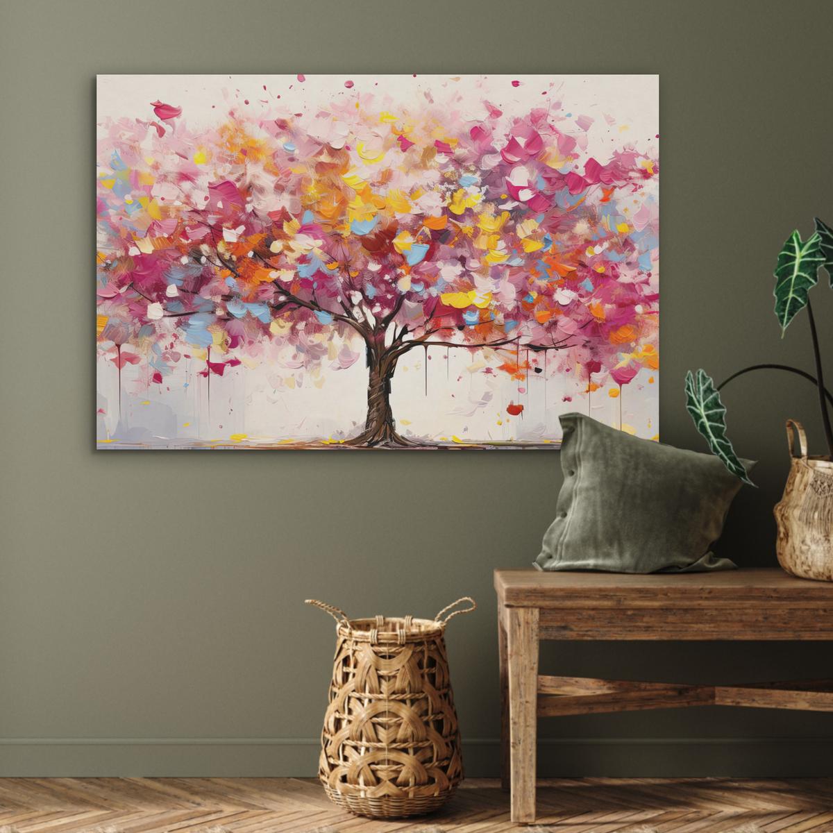 AKUSTIKBILD Aquarell - Baum - Kunst - Abstrakt Wandbild Wohnzimmer 100x70 cm - Multicolor, Kunststoff (100/70/0.9cm) - MuchoWow