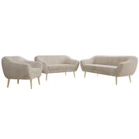 SITZGARNITUR PIRS 3+2+1 - Beige Cord - Holzbeine - Beige/Buchefarben, Holzwerkstoff/Textil (180/75/74cm) - MKS