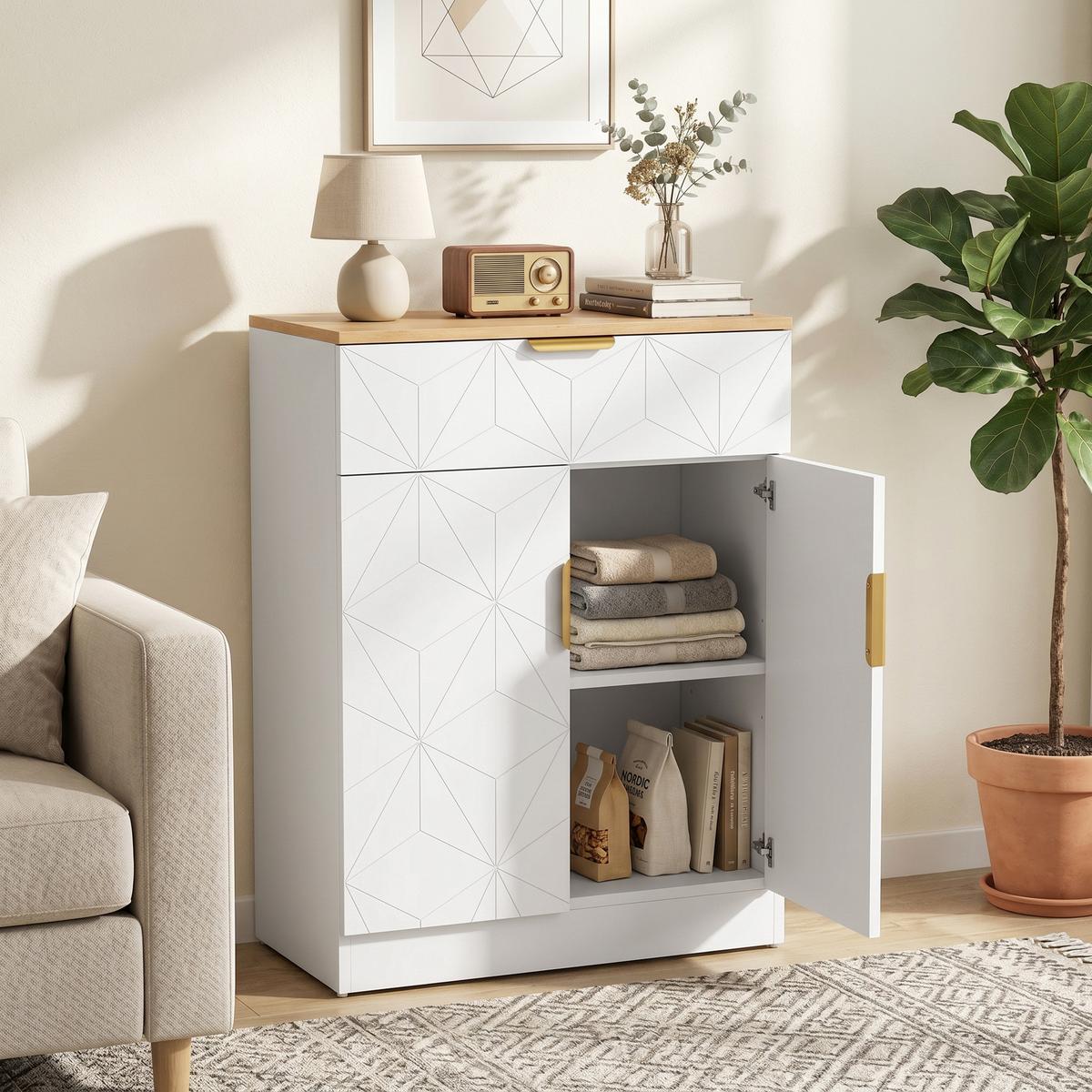 SIDEBOARD MDF Weiß - Goldfarben/Weiß, Holzwerkstoff/Kunststoff (32/82/60cm) - HOMCOM