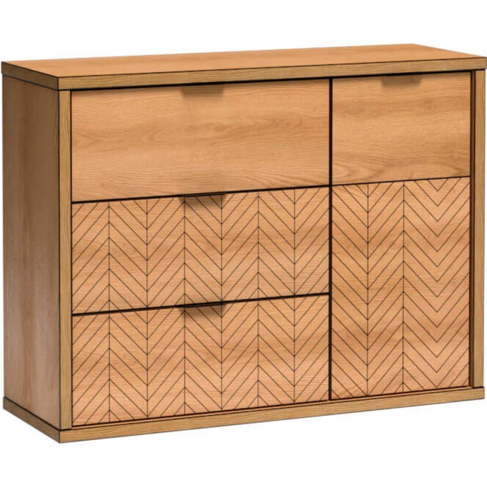 KOMMODE Fun mit 3 Schubladen und 1 Tür, Karamell-Eiche - Eichefarben/Schwarz, Holzwerkstoff (117.5/90/41cm) - Beautysofa