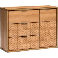 KOMMODE Fun mit 3 Schubladen und 1 Tür, Karamell-Eiche - Eichefarben/Schwarz, Holzwerkstoff (117.5/90/41cm) - Beautysofa