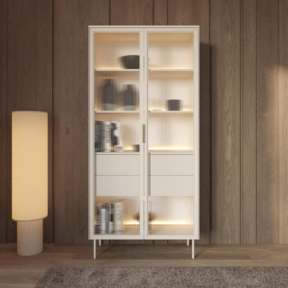 VITRINE Lumi mit LED Taupe 91 cm - Taupe/Goldfarben, Holzwerkstoff/Metall (91.5/194.6/39.3cm) - Selsey