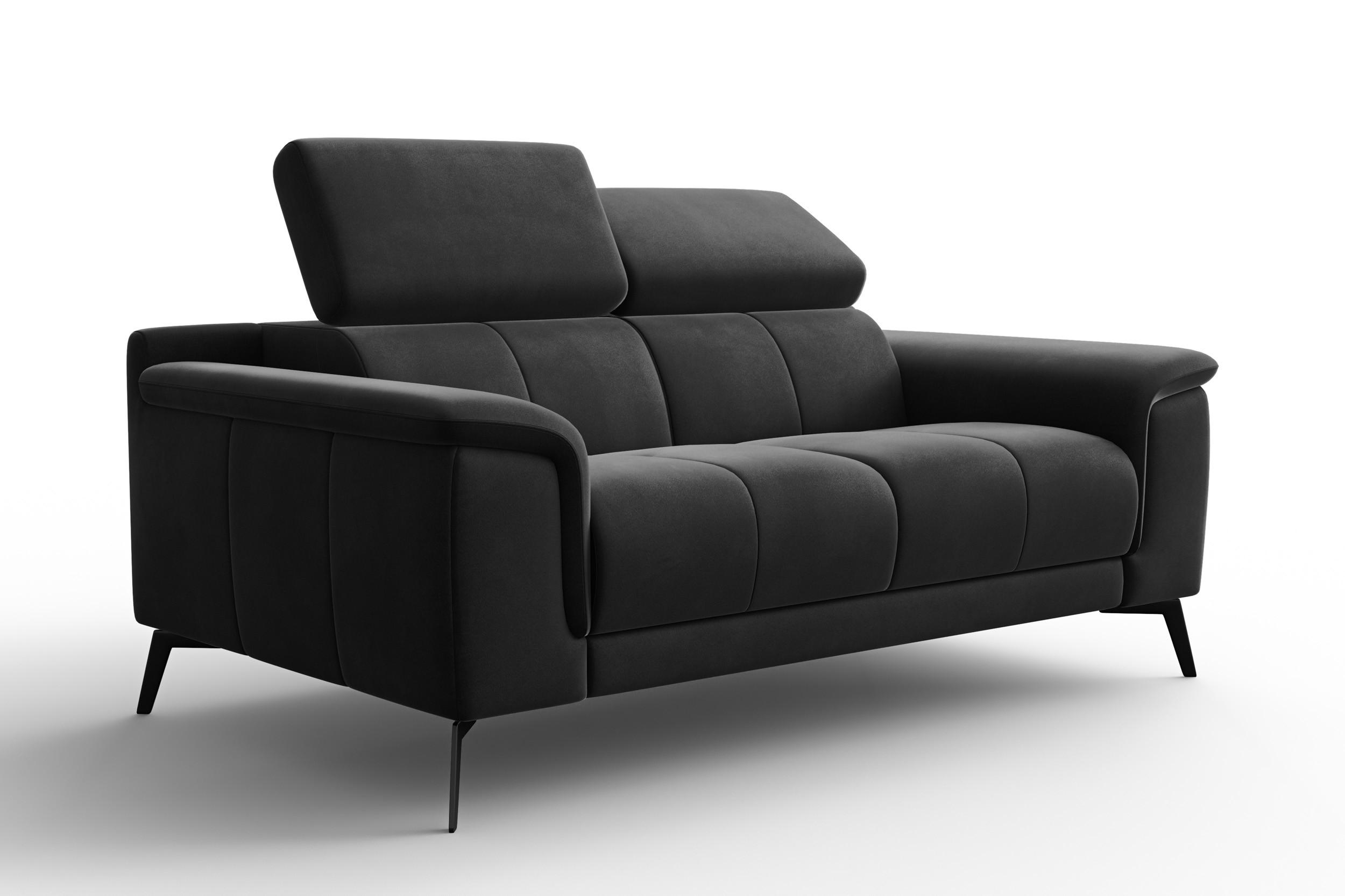 SOFA FIERO 2-Sitzer, Schwarzer Veloursstoff - Schwarz, Holz/Textil (170/82/103cm) - Courtois Laville