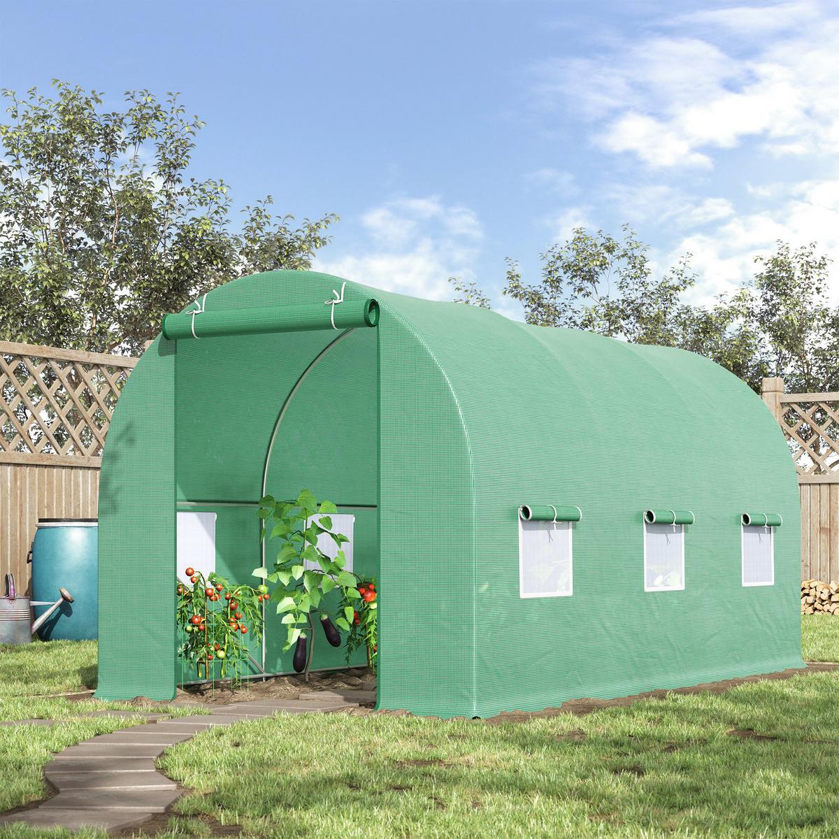 FOLIENGEWÄCHSHAUS Gewächshaus Treibhaus Tomatenhaus mit Fenster Gitterfolie - Grün, Kunststoff (200/200/445cm) - Outsunny
