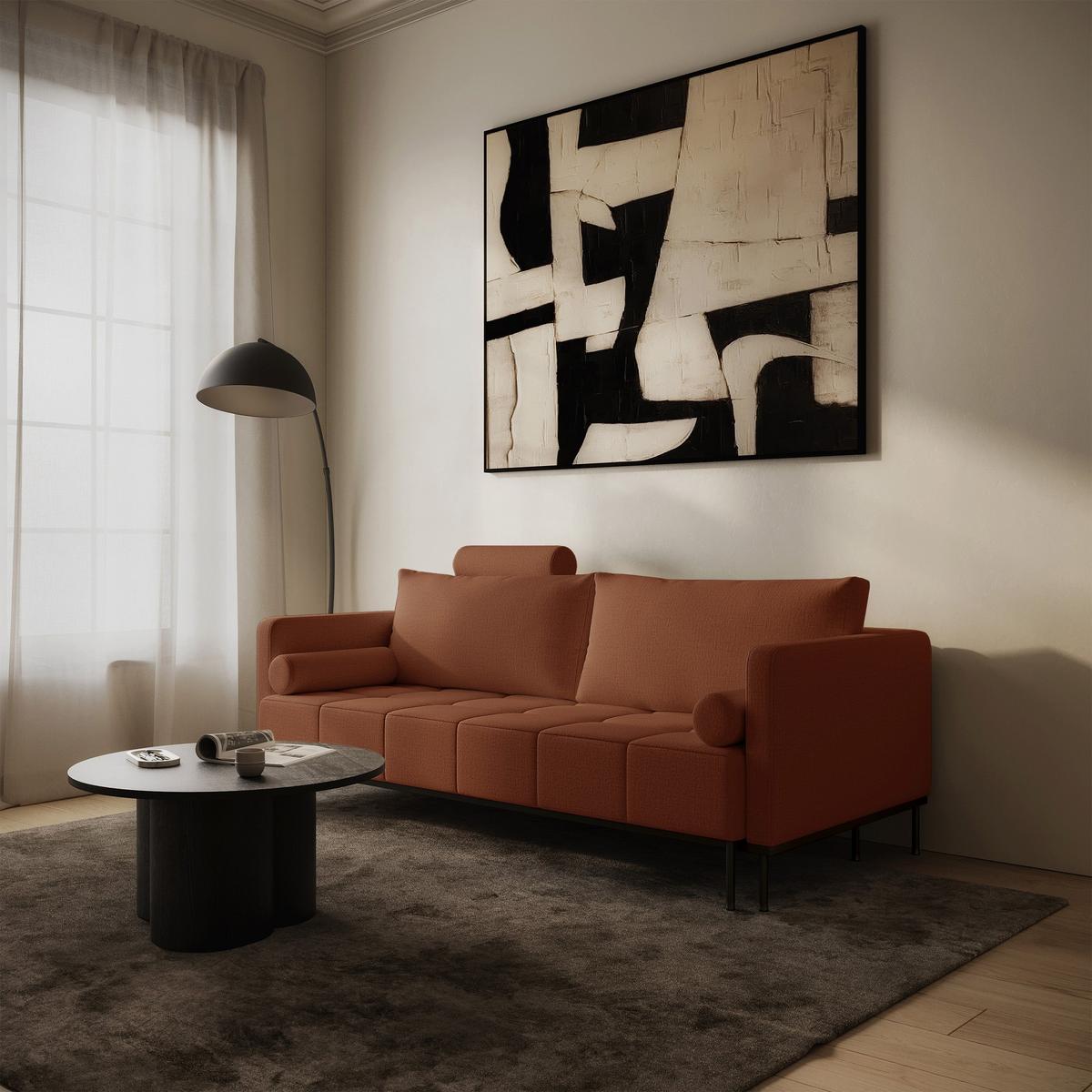 SCHLAFSOFA Skilia mit Schlaffunktion, 3-Sitzer 224 cm - Schwarz/Kupferfarben, Textil/Metall (224/85/102cm) - Selsey