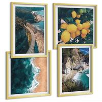 BILDER SET 4er Set - 50x50 cm & 40x60 cm Goldrahmen - Meerstrand Zitronen Berge - Goldfarben, Kunststoff (50/50cm) - TULUP