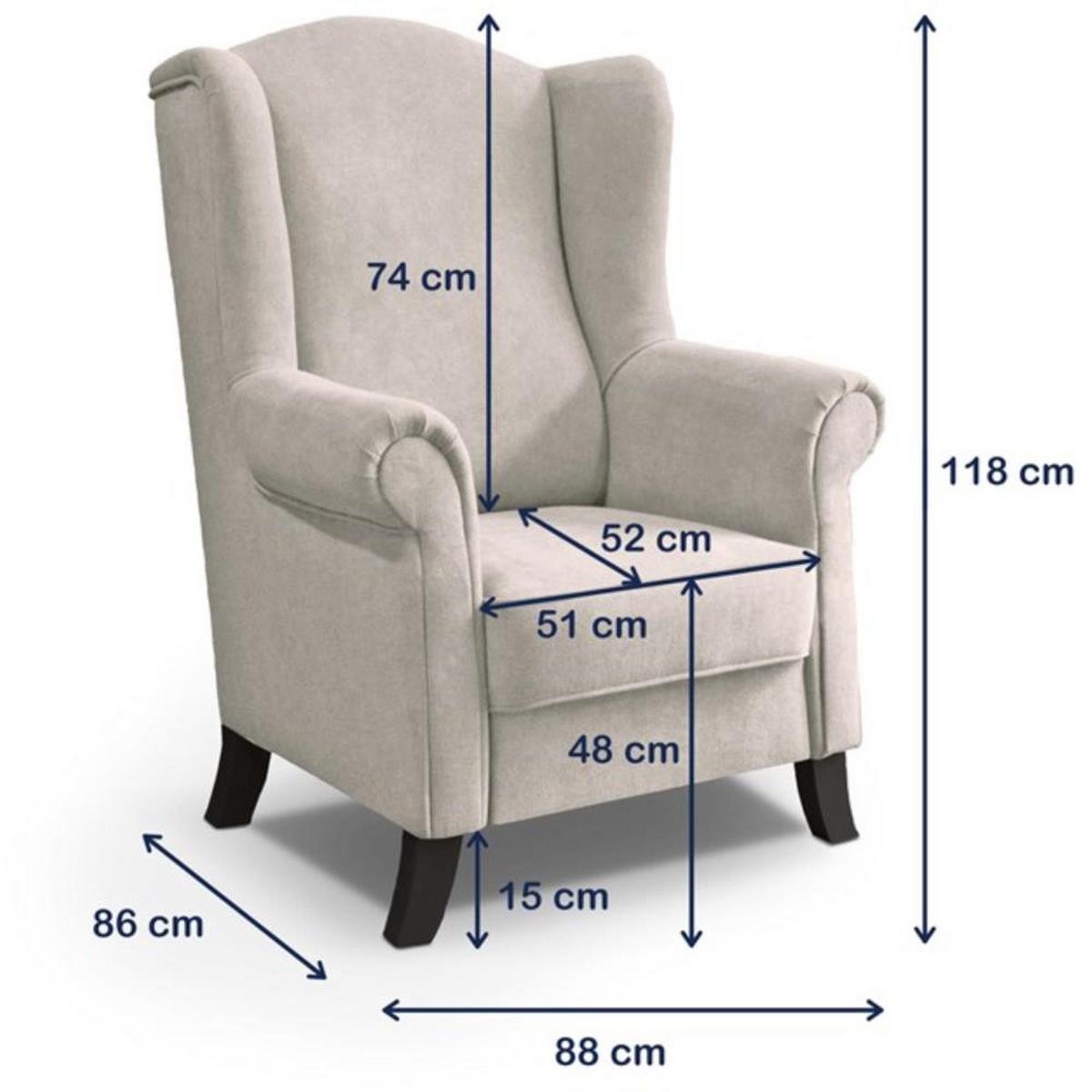OHRENSESSEL Leonardo gelb - Buchefarben/Sahara, Holz/Textil (88/118/86cm) - Beautysofa