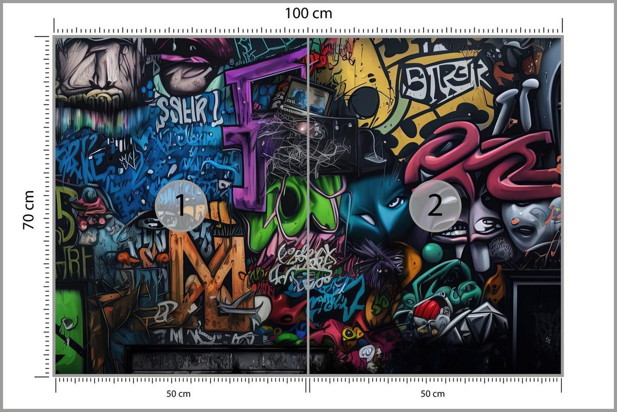 FOTOTAPETE für Jugendzimmer Bunte Graffiti Figura Schrift Abstrakt 100x70 - Blau/Pink, Papier (100/70cm) - Muralo