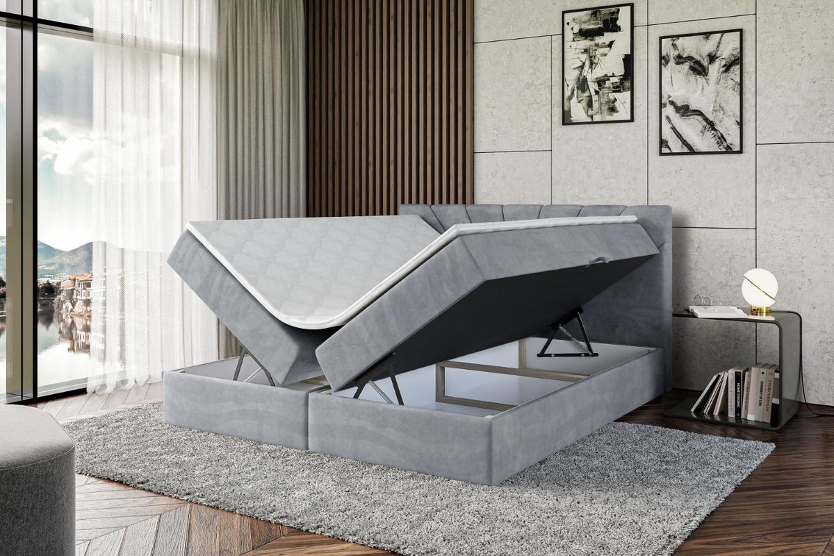 BOXBETT mit Matratze H4 und Lattenrost - MILTIO - 180x200 cm - H4 - Grau - Grau, Holzwerkstoff (180/200cm) - ALTDECOR