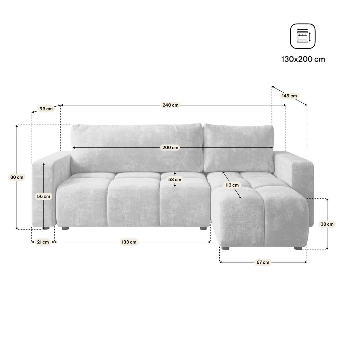 ECKSOFA RAMIL Hellbraun Chenille mit Schlaffunktion - Hellbraun, Holz (240/149cm) - MASSENO