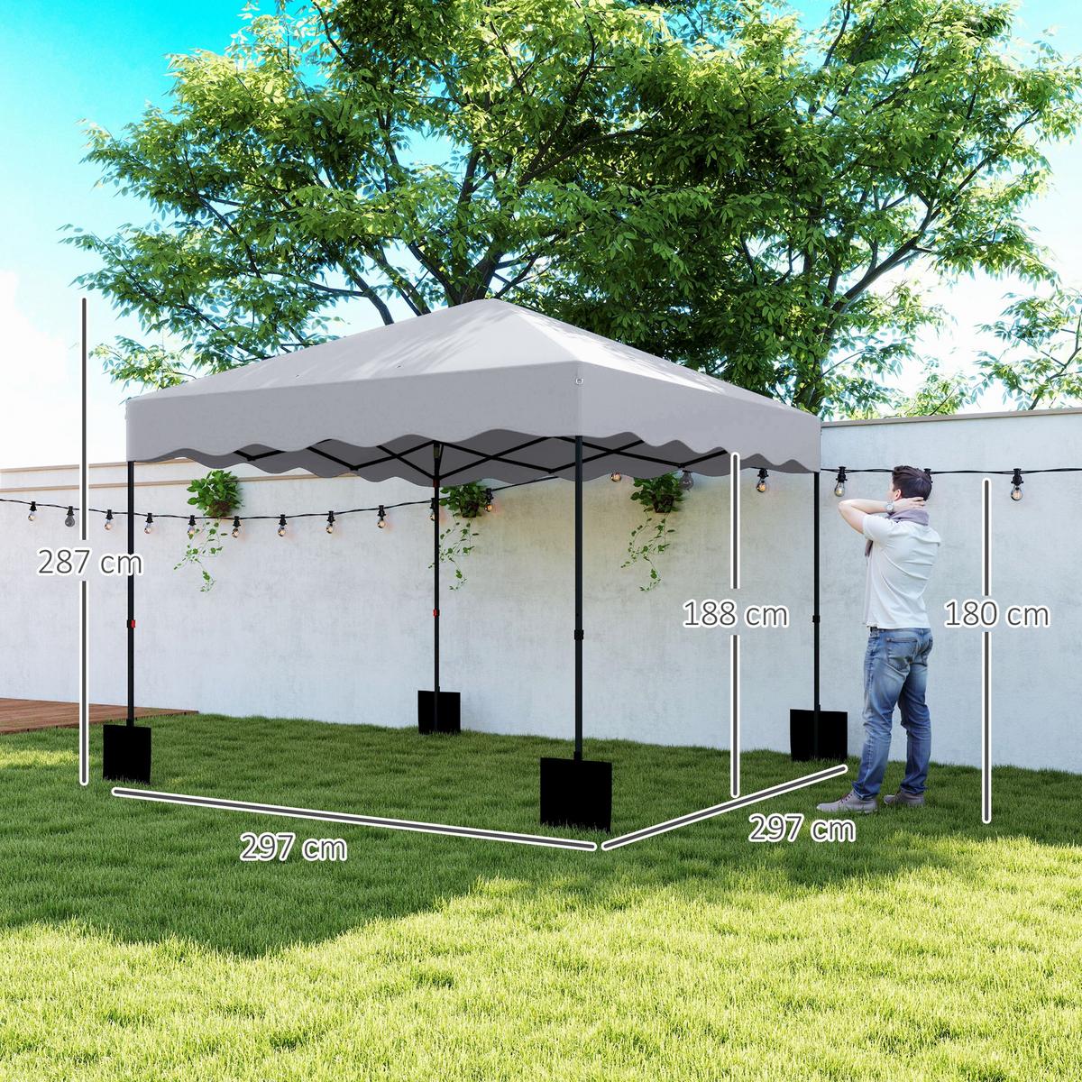 PAVILLON ca.3x 3m - Hellgrau, Metall (297/287/297cm) - Outsunny